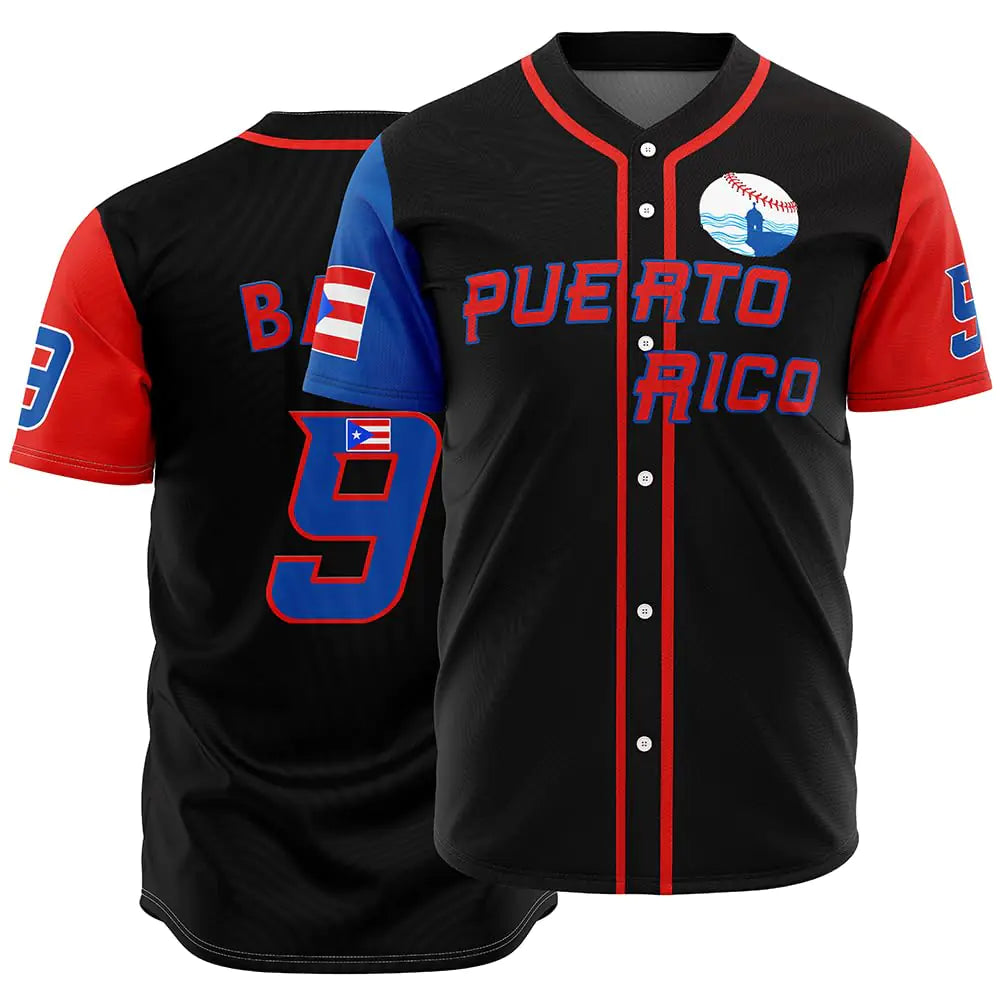 Camiseta de Béisbol Clásica del Juego Mundial de Puerto Rico para Hombres #9, Cosida en Negro Talla L