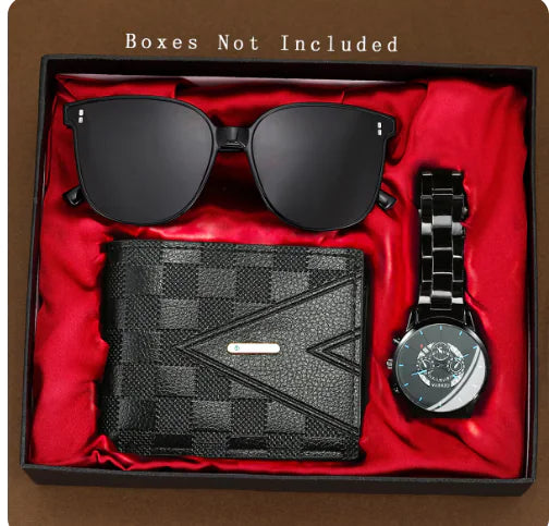 Set de Combinación de Reloj de Cuarzo, Gafas de Sol y Cartera para Hombre