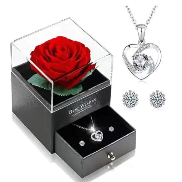 Conjunto de Collar y Aretes de Corazón en Plata de Ley