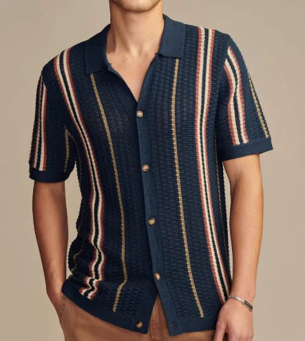 Camiseta tipo polo de punto calado casual para hombre (Una Pieza)