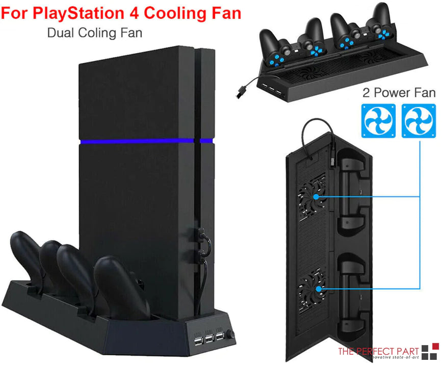 Base de Enfriamiento Vertical PS4 con Estación de Carga para 2 Controles para PlayStation 4